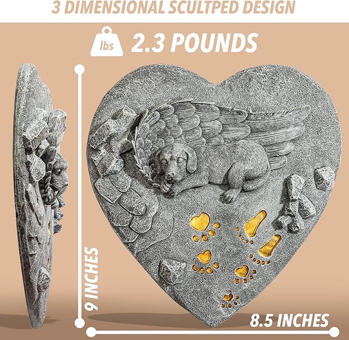 Dog Memorial Stone for Loss of Dog Sympathy Gift, Remembrance Gift with Keychain, Pet Memorial Stone for Dogs - Outdoor Grave Marker for Garden, Pet Grave