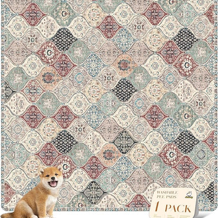 nunubaby Washable Pee Pads for Dogs, Stylish, Non-Slip and Leak-Proof Pee Pads. Reusable Potty Pads for Dogs for Crates and Floors.(Dark Red/Multi, 72" x72" )