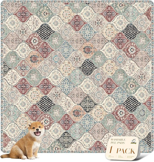 nunubaby Washable Pee Pads for Dogs, Stylish, Non-Slip and Leak-Proof Pee Pads. Reusable Potty Pads for Dogs for Crates and Floors.(Dark Red/Multi, 72" x72" )