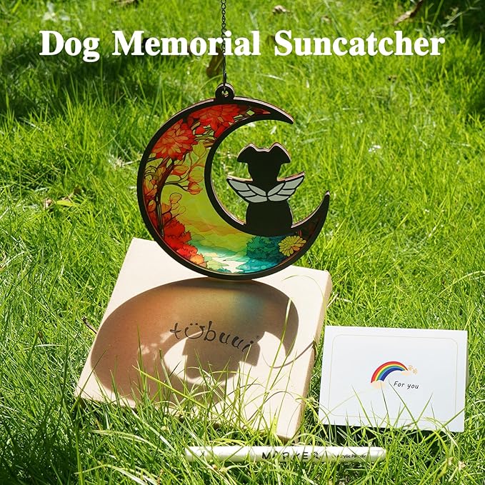 Dog Memorial Suncatcher, Dog Memorial Gifts for Loss of Dogs, Custom with Name Date Pet Sympathy Gifts for Grief Puppy Lovers, Personalized Pet Remembrance Ornaments for Window Hanging
