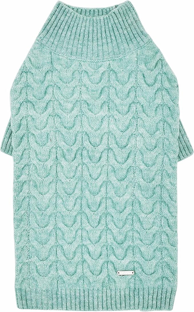 Blueberry Pet 2023 New Classic Fuzzy Textured Knit Pullover Turtle-Neck Dog Sweater in Heathered Jade, Back Length 18", Pack of 1 Clothes for Dogs