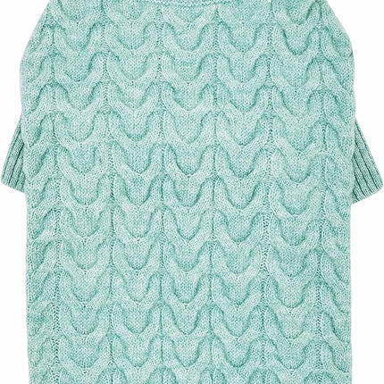 Blueberry Pet Classic Fuzzy Textured Knit Pullover Turtle-Neck Dog Sweater in Heathered Jade, Back Length 10", Super-Soft, Machine Washable