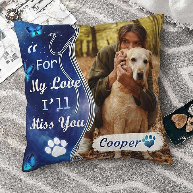 Funnylife Personalized Pet Memorial Throw Pillow with Photo Pet Memorial Gifts for Dogs Cats Loss of Dog Sympathy Gift Dog Bereavement Remembrance Picture Pillow