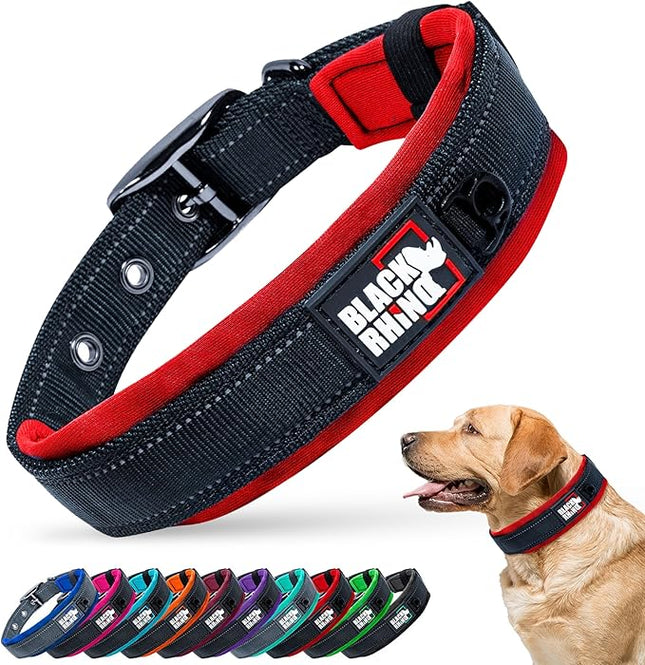 Black Rhino - The Comfort Collar Ultra Soft Neoprene Padded Dog Collar for All Breeds - Heavy Duty Adjustable Reflective Weatherproof (Small, Red/Black)