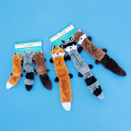 ZippyPaws Skinny Peltz - No Stuffing Dog Toy Pack to Keep Them Busy, for Medium and Large Dogs, Squeaky Pet Toys, Unstuffed Chew Toys, Soft Plush Variety Pack, Fox, Raccoon, and Squirrel - 18"