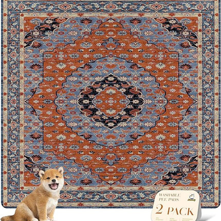 nunubaby 2PACK Washable Pee Pads for Dogs, Stylish, Non-Slip and Leak-Proof Pee Pads. Reusable Potty Pads for Dogs for Crates and Floors.(Red/Floral, 72" x72")