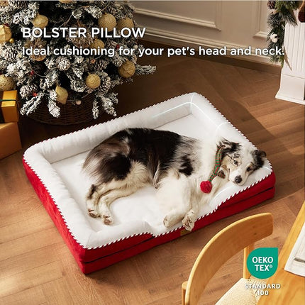 Bedsure XL Orthopedic Dog Bed for Extra Large Dogs - Washable XLarge Dog Cat Bed Waterproof, Comfort Dogs Couch Sofa with Washable Removable Cover, Pet Bed with Nonskid Bottom, Red, 42"