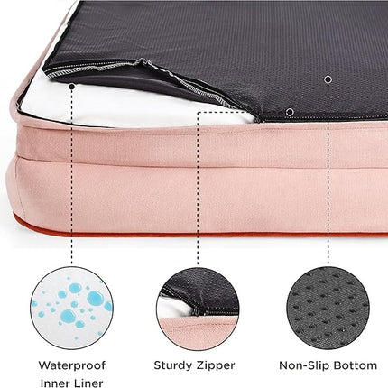 Bedsure Small Orthopedic Dog Bed - Washable Bolster Dog Sofa Beds for Small Dogs, Supportive Foam Pet Couch Bed with Removable Washable Cover, Waterproof Lining and Nonskid Bottom Couch, Pink