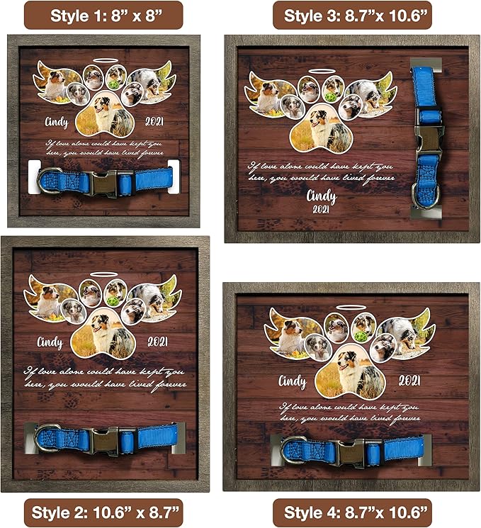 Personalized Dog Picture Frame Collar Keepsake Bereavement Gift Wood Frame Deceased Pet Memorial Frames Grieving Pet Passing Away Picture Upload Meaningful Quotes Keepsakes