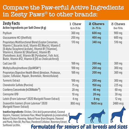 Zesty Paws Senior Dog Multivitamin Treats - Glucosamine for Dogs + Digestive Enzymes & Probiotics - Grain Free Dog Vitamins and Supplements for Skin & Coat + Immune Health Chicken - Advanced - 90ct