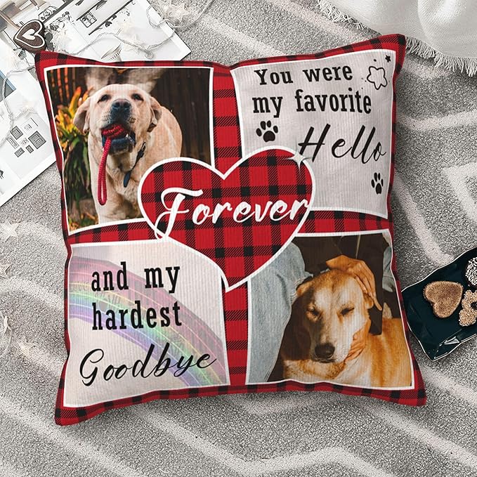 Funnylife Personalized Pet Memorial Throw Pillow with Photo Pet Memorial Gifts for Dogs Cats Loss of Dog Sympathy Gift Dog Bereavement Remembrance Picture Pillow
