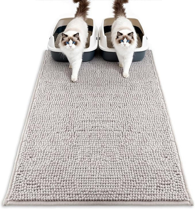Pieviev Chenille Cat Litter Mat for Litter Box, 36"x30" Soft Ultra Absorbent Mat, Waterproof & Non-Slip, Easy to Clean Litter Trapping Mat for Indoor Cats, Gray