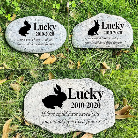 Zatanmulo Personalized Pet Memorial Stone, Garden Memorial Stone Personalized, Rabbit Headstone, Rabbit Tombstone, Memorial Plaque Outdoor, Garden Stepping Stone (Rabbit)
