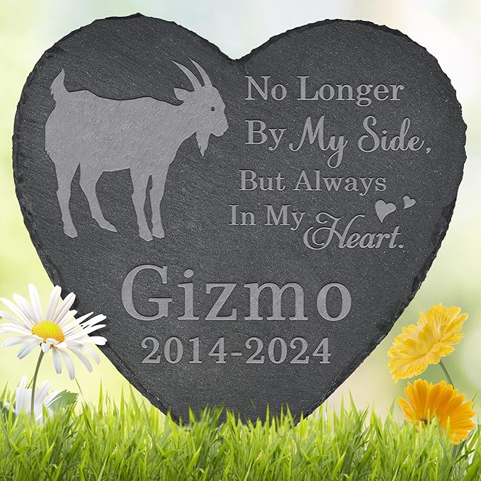 Pet Memorial Stone Goat - Goat Headstone - Goat Memorial Stone - Goat Memorial Gifts - Loss of a Goat - Goat Loss Gifts (Heart-Shaped)