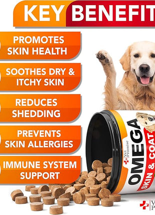 Omega 3 for Dogs - Skin and Coat Supplement - Fish Oil for Dogs Chews - Allergy and Itch Relief - Anti Shedding Supplement - Dry Skin Treatment - Salmon Oil - Made in USA - 120 Soft Treats