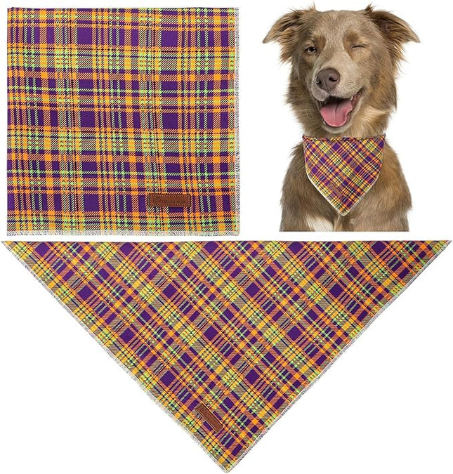Halloween Pumpkin Dog Bandana, Thanksgiving Triangle Bid Scarf, Cotton Pet Kerchief for Girl Boy Dogs or Cats, Colorful Plaid Puppy Bandana for Small Medium Dog Fancy