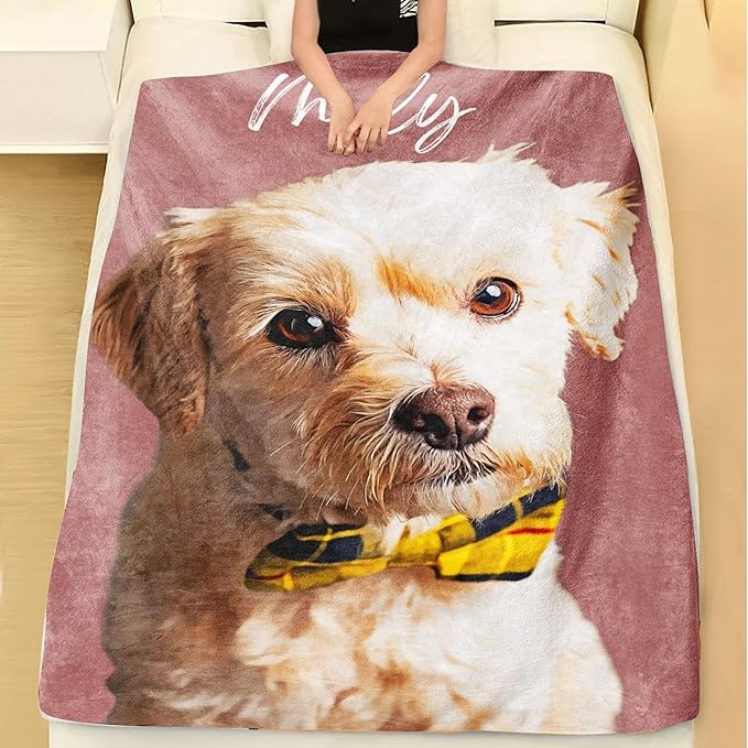 Personalized Dog Photo Blanket with Customized Pet Pictures, Paw Print Memorial Keepsake - Gift for Dog Lovers