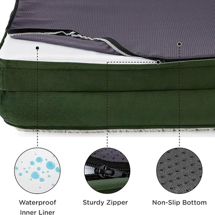 Bedsure Orthopedic Dog Beds Large Sized Dog - Washable Large Dog Cat Bed Waterproof, Comfort Dogs Couch Sofa with Washable Removable Cover, Pet Bed with Nonskid Bottom, Plush-Green, 35"