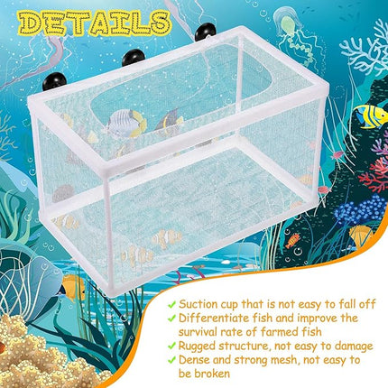 2 Pieces Fish Tank Breeder Net Mesh Breeder Box Fish Hatchery Isolation Separation Net Plastic Frame Fry Hatchery Incubator Mesh Breeding Box with Suction Cup for Aquarium