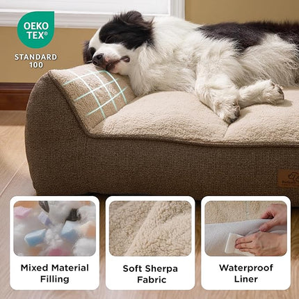 Bedsure XL Orthopedic Dog Beds Large Sized Dog - Extra Thick Supportive Dogs Couch with Waterproof Washable Cover, Extra Large Comfort Pet Bed Sofa with Soft Plush Sherpa and Nonskid Bottom, Brown
