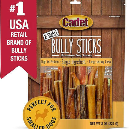 Cadet Bully Sticks for Extra-Small Dogs, All-Natural Beef Pizzle, Rawhide-Free Long-Lasting Dog Chews for Aggressive Chewers, 8 oz