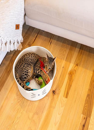 Catstages Bed & Basket Retreat 2-in-1 Cat Bed with Removable Cushion, Plush Cotton Rope, White, 15 in – Versatile Pet Bed and Toy Storage Basket