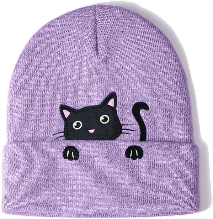 Women’s Cat Beanie Cute Cat Lover Gifts Animal Knitted Hats Christmas Stocking Stuffers for Women Girls