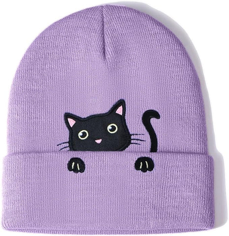 Women’s Cat Beanie Cute Cat Lover Gifts Animal Knitted Hats Christmas Stocking Stuffers for Women Girls