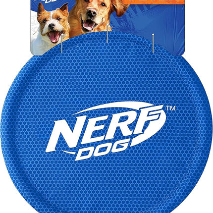 Nerf Dog Nylon Flyer Dog Toy, Flying Disc, Lightweight, Durable and Water Resistant, Great for Beach and Pool, 9 inch diameter, for Medium/Large Breeds, Single Unit, Blue
