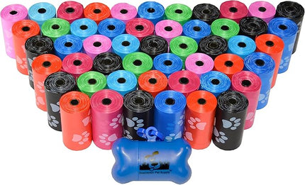 Downtown Pet Supply Poop Bags for Dogs with Dispenser, 960 Count - Leak-Proof Dog Waste Bags and Bone-Shaped Dog Poop Bags Holder for Leash - Rainbow with Paw Prints, 12.5" x 8.5"