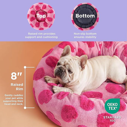 LE SURE Donut Medium Dog Bed - Round Cat Beds Indoor Calming Gift for Pets, Washable Cute Modern Beds with Jacquard Shaggy Plush & Anti Slip Bottom, 30 Inch, Heart Pink