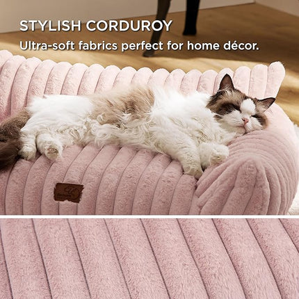 Bedsure Cute Cat Couch for Pets - Fluffy Cat Sofa with Premium Soft Corduroy Fleece, Fuzzy Pet Couch Bed with Removable Washable Cover, Supportive Chair for Indoor Cats, 24inch, Blush Pink