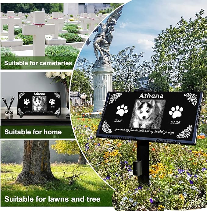 Pet Memorial Stones for Dogs & Cats, Personalized Dog Memorial Plaques for Pet Grave Stones for Outdoor - Cats Headstones, Tombstones for Grave Markers with Photo (Middle)