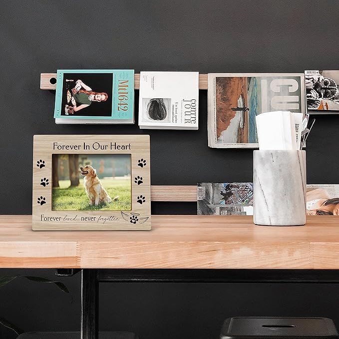 FONDCANYON Forever in Our Heart Pet Memory Picture Photo Frame,Pet Dog Cat Memorial Picture Frames,Pet Loss Sympathy Gift,Sympathy Gifts For Loss Of Dog,Passed Away Dog Memorial Gifts(5x7 Inch Photo)