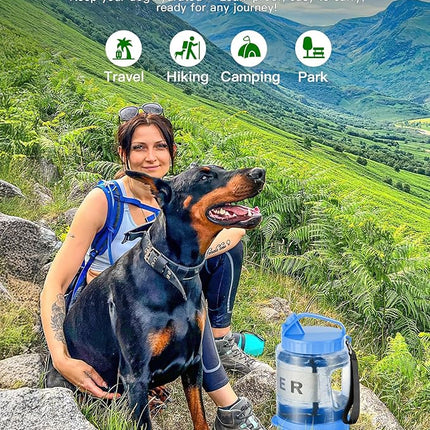 Large Dog Water Bottle Portable Bowl - 77oz Dog Travel Water Dispenser with Pull Out Bowl, Ideal for Hiking, Camping, Parks, Leak-Proof BPA-Free Outdoor Pet Bottle for Large Pets, Blue