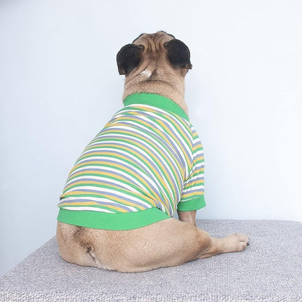 iChoue English Bulldog High Stretchy Breathable Summer Cooling T Shirts Vest Clothes for Medium Dogs Large French Frenchie Pug English Pitbull Boston Terrier Green Stripe - XXLarge