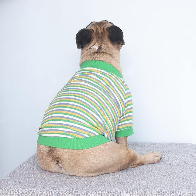 iChoue English Bulldog High Stretchy Breathable Summer Cooling T Shirts Vest Clothes for Medium Dogs Large French Frenchie Pug English Pitbull Boston Terrier Green Stripe - XXLarge
