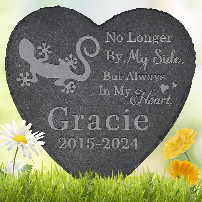Pet Memorial Stone Lizard - Lizard Headstone - Lizard Memorial Stone - Lizard Memorial Gifts - Loss of a Lizard - Lizard Loss Gifts (Heart-Shaped)