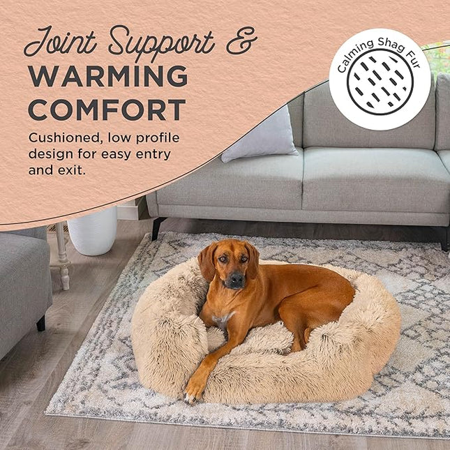 Best Friends by Sheri Shag Lounge Bed Calming Faux Fur Dog Bed, Taupe, Large 36" x 27"