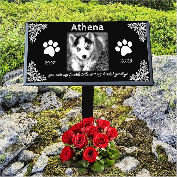 Pet Memorial Stones for Dogs & Cats, Personalized Dog Memorial Plaques for Pet Grave Stones for Outdoor - Cats Headstones, Tombstones for Grave Markers with Photo (Middle)