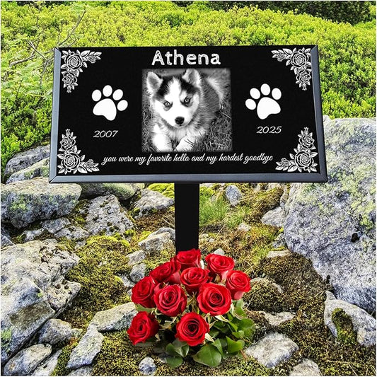 Pet Memorial Stones for Dogs & Cats, Personalized Dog Memorial Plaques for Pet Grave Stones for Outdoor - Cats Headstones, Tombstones for Grave Markers with Photo (Middle)
