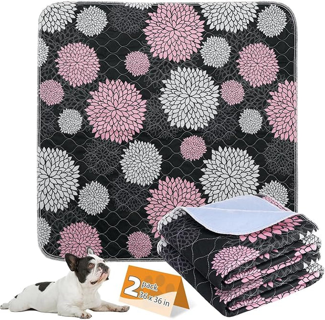 KOOLTAIL Washable Pee Pads for Dogs, 2 Pack Super Absorbent Reusable Puppy Training Pads Waterproof, Nonslip and Leak-Proof Dog Pee Pads, Large Pet Mats Whelping Pads for Floor, Crate, Couch, 36"x36"