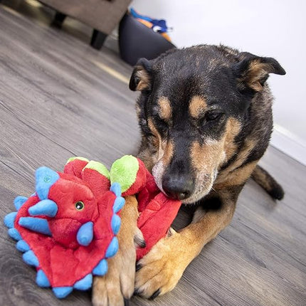 goDog Dinos Frills Squeaky Plush Dog Toy with Chew Guard Technology, Durable Fabric & Squeaker for Active Play, Red, Large