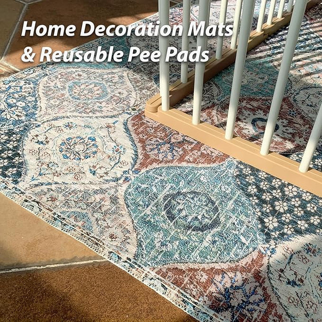 nunubaby Washable Pee Pads for Dogs, Stylish, Non-Slip and Leak-Proof Pee Pads. Reusable Potty Pads for Dogs for Crates and Floors.(Dark Red/Multi, 72" x72" )