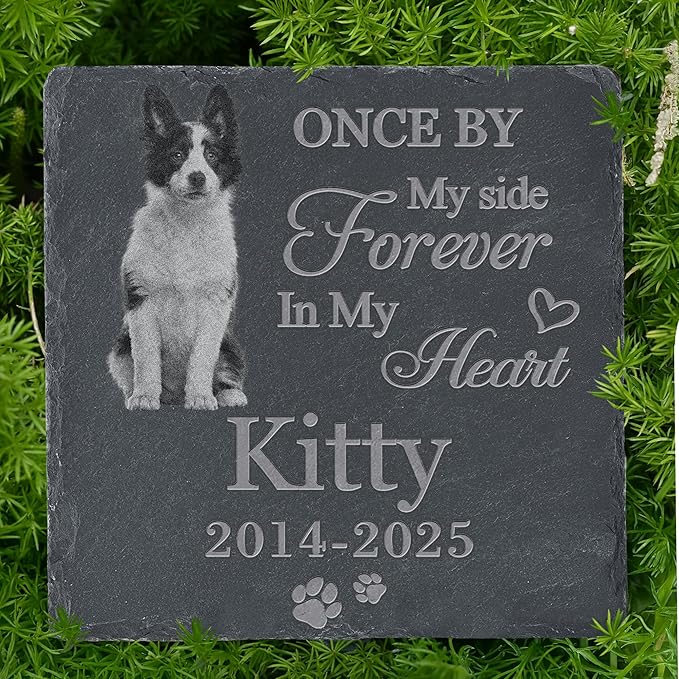 Personalized Pet Memorial Stone, Dog Memorial Gifts, Pet Loss Sympathy Gift, in Memory of Dog Cat - in My Heart（Square）