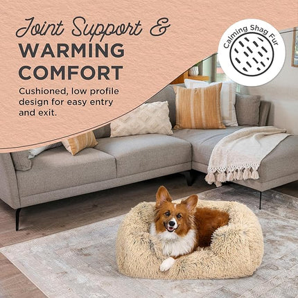 Best Friends by Sheri Shag Lounge Bed Calming Faux Fur Dog Bed, Taupe, Medium, 30" x 20"