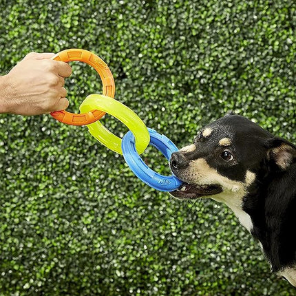 Nerf Dog 3-Ring Tug Outdoor Dog Toy, 10.5 Inch Ring Dog Tug Toy for Medium and Large Breeds, Blue/Green/Orange