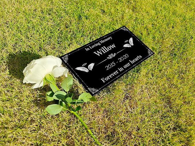 Personalized Pet Memorial Stones with Photos, Pet Memorial Plaques, Custom Engraved Black Granite Pet Headstone, Gifts for Lost a Pets.(Text Style)