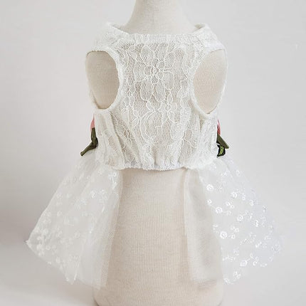 Fitwarm Luxury Rose Lace Pet Dog Weddding Dress Bride Clothes Formal Apparel, Small
