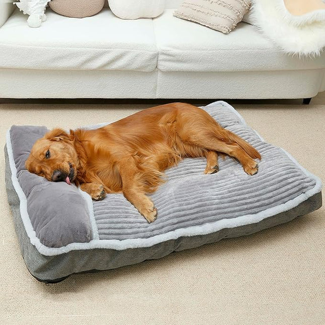 Dog Bed for Large Dogs, Dog Mattress with Pillow for Crate Kennel, Sofa pet Bed, Super Soft pet Bed for Medium, Jumbo, Small Dogs Breeds Grey, Medium:(31"x25"x3")